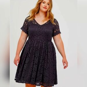 Torrid Black Lace Skater Party Dress with Pockets NWT
